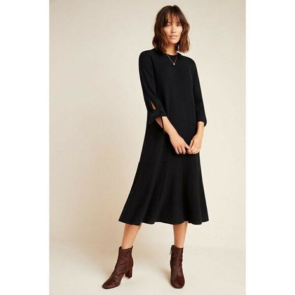 Nan Seo Other - NEW ANTHROPOLOGIE X NAN SEO Sz S GLOW ANASTASIA CASHMERE MIDI DRESS BLACK